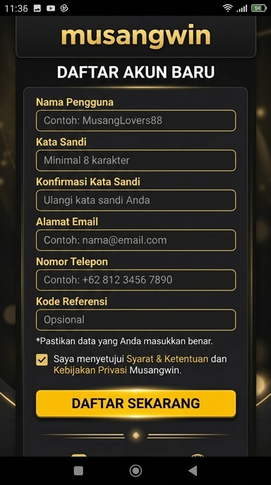 Tampilan halaman daftar musangwin